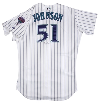 2002 Randy Johnson Game Used, Signed & Photo Matched To 7 Games Arizona Diamondbacks Home Jersey-Including 3,500th Career K, 4th Consecutive Cy Young Season Tying Record! (Resolution & Hirschbeck LOA)